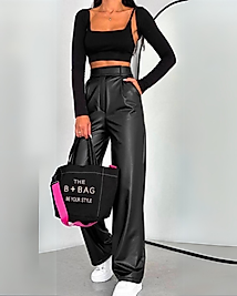 PALAZZO Pantolon Deri